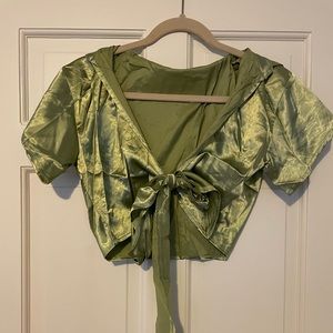 SHEIN - GREEN SILK TIE FRONT SHIRT - SMALL